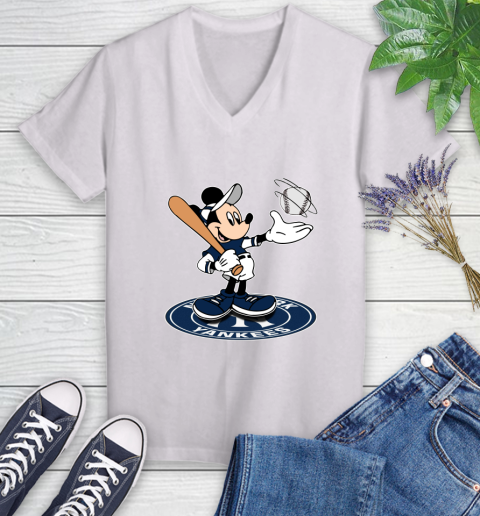 MLB Baseball New York Yankees Cheerful Mickey Disney Shirt Women's