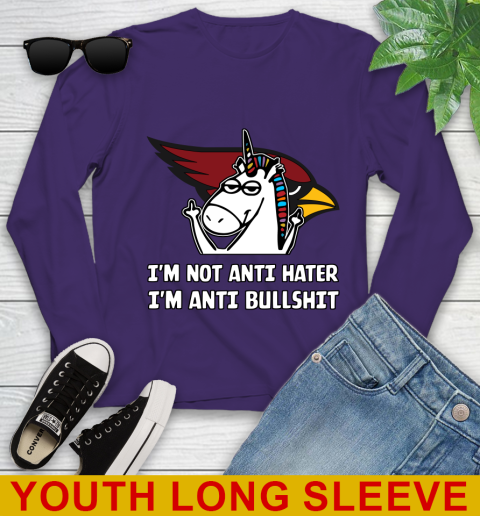 Arizona Cardinals NFL Football Unicorn I'm Not Anti Hater I'm Anti Bullshit Youth Long Sleeve 5