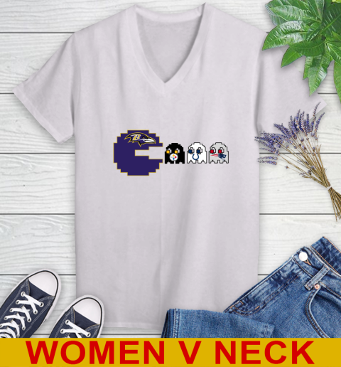 Baltimore Ravens NFL Football Pac Man Champion Women's V-Neck T-Shirt