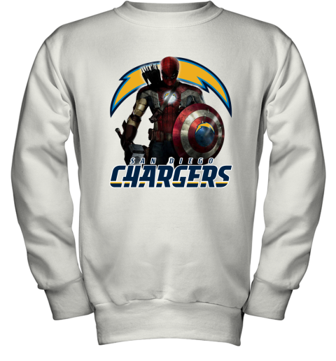 NFL Captain America Thor Spider Man Hawkeye Avengers Endgame Football San Diego Chargers Youth Sweatshirt