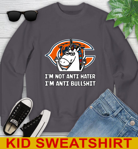 Chicago Bears NFL Football Unicorn I'm Not Anti Hater I'm Anti Bullshit Youth Sweatshirt 6