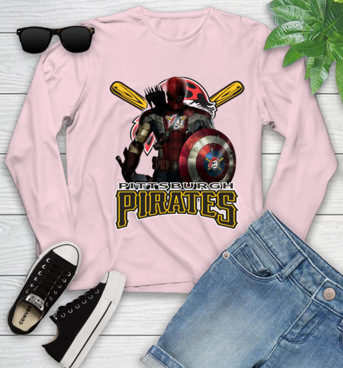 MLB Captain America Thor Spider Man Hawkeye Avengers Endgame Baseball Pittsburgh Pirates Youth Long Sleeve 10
