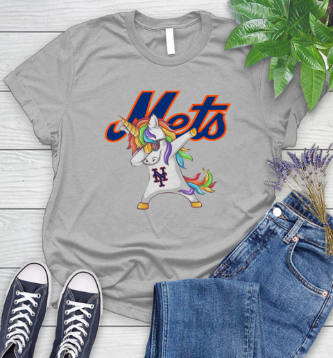 New York Mets MLB Baseball Funny Unicorn Dabbing Sports Women's T-Shirt 5