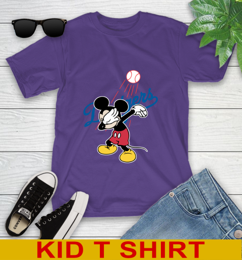 Los Angeles Dodgers MLB Baseball Dabbing Mickey Disney Sports Youth T-Shirt 4