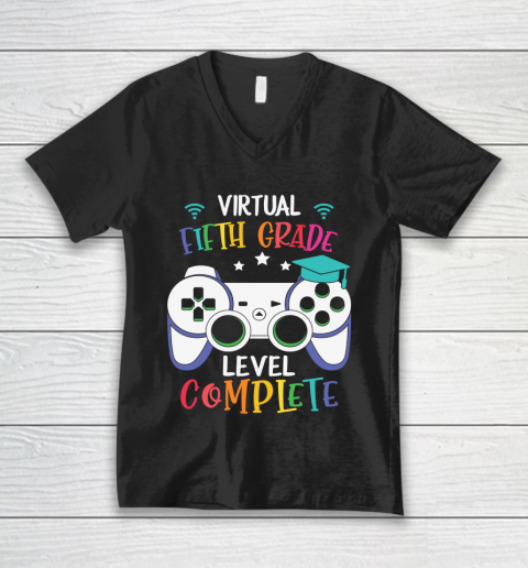 Back To School Shirt Virtual Fifth Grade level complete V-Neck T-Shirt