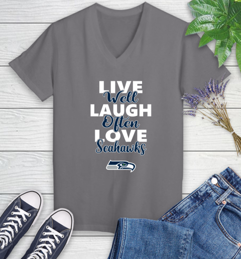 NFL Football Seattle Seahawks Live Well Laugh Often Love Shirt Women's V-Neck T-Shirt 9
