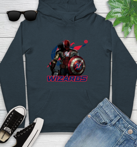 Washington Wizards NBA Basketball Captain America Thor Spider Man Hawkeye Avengers Youth Hoodie 8