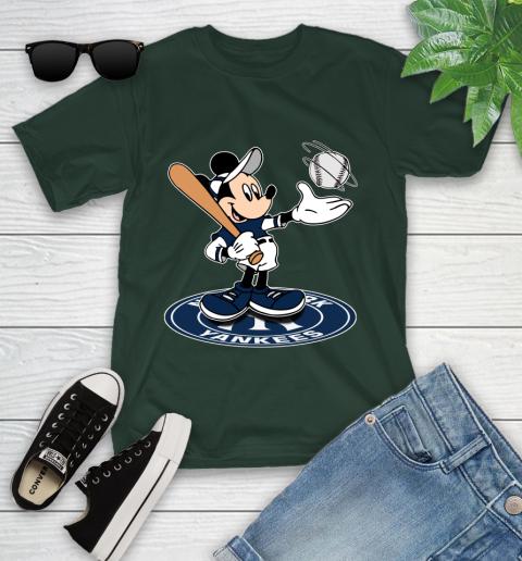 MLB Baseball New York Yankees Cheerful Mickey Disney Shirt Youth T-Shirt 5