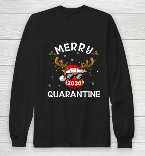 Merry Quarantine Christmas 2020 Reindeer Mask Family Pajamas Long Sleeve T-Shirt