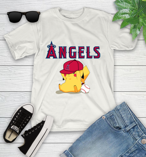 MLB Pikachu Baseball Sports Los Angeles Angels Youth T-Shirt