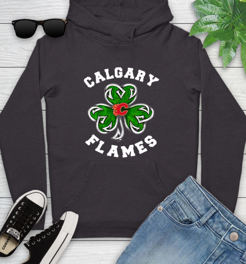 NHL Calgary Flames Three Leaf Clover St Patrick's Day Hockey Sports Youth Hoodie 8