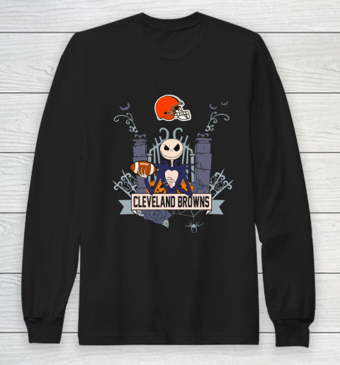 NFL Cleveland Browns Football Jack Skellington Halloween Long Sleeve T-Shirt