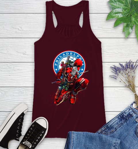 NBA Deadpool Marvel Comics Sports Basketball Philadelphia 76ers Racerback Tank 3