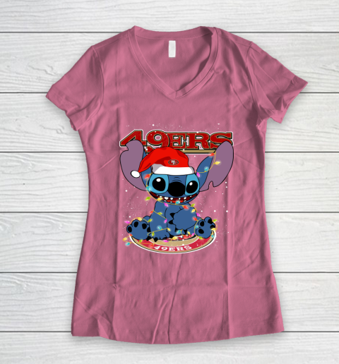 San Francisco 49ers NFL Football noel stitch Christmas Women's V-Neck T-Shirt 7