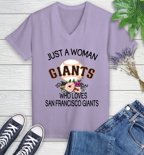 MLB Just A Woman Who Loves San Francisco Giants Baseball Sports Women's V-Neck T-Shirt 9
