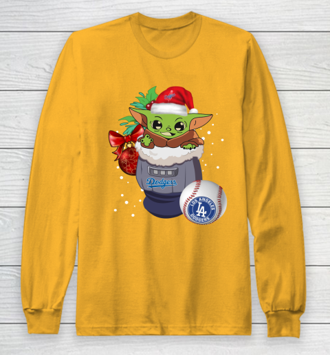 Los Angeles Dodgers Christmas Baby Yoda Star Wars Funny Happy MLB Long Sleeve T-Shirt 3