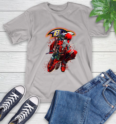NFL Deadpool Marvel Comics Sports Football Baltimore Ravens T-Shirt 12