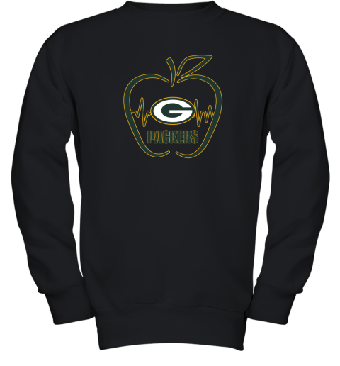 Apple Heartbeat Teacher Symbol Green Bay Packers Youth Sweatshirt