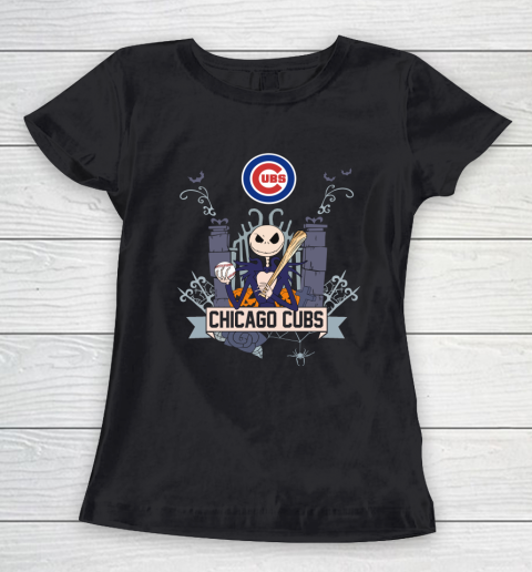 MLB Chicago Cubs Baseball Jack Skellington Halloween Women's T-Shirt