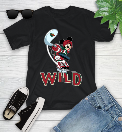 NHL Hockey Minnesota Wild Cheerful Mickey Mouse Shirt Youth T-Shirt