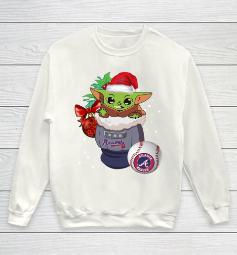 Atlanta Braves Christmas Baby Yoda Star Wars Funny Happy MLB Youth Sweatshirt 2