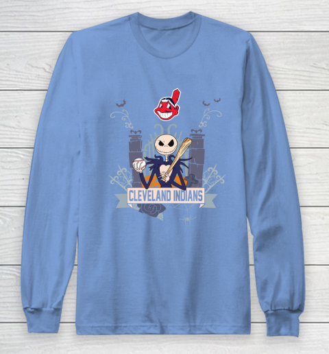 MLB Cleveland Indians Baseball Jack Skellington Halloween Long Sleeve T-Shirt 8