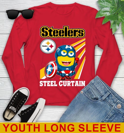 NFL Football Pittsburgh Steelers Captain America Marvel Avengers Minion Shirt Youth Long Sleeve 11