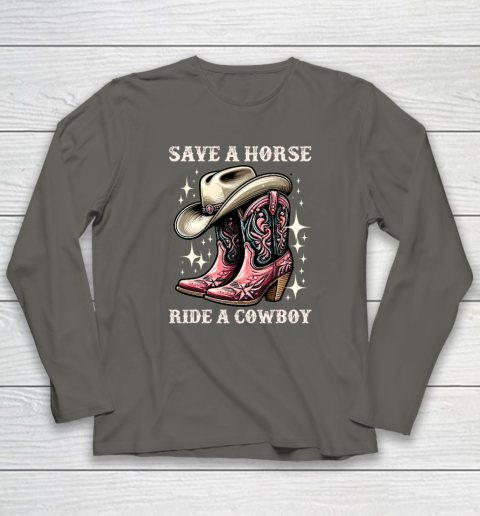 Save A Horse Ride A Cowboy Sarcastic Rodeo Cowgirl Long Sleeve T-Shirt 4