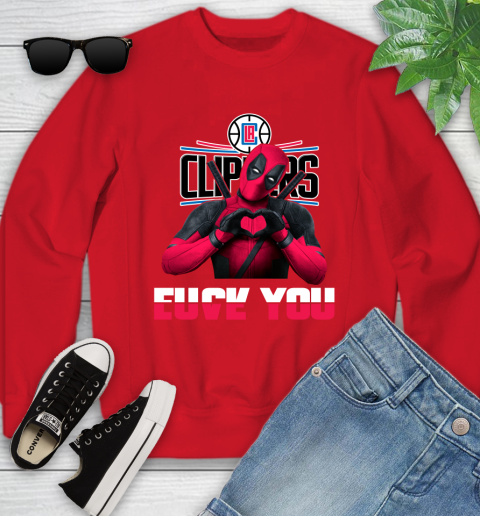 NBA LA Clippers Deadpool Love You Fuck You Basketball Youth Sweatshirt 8