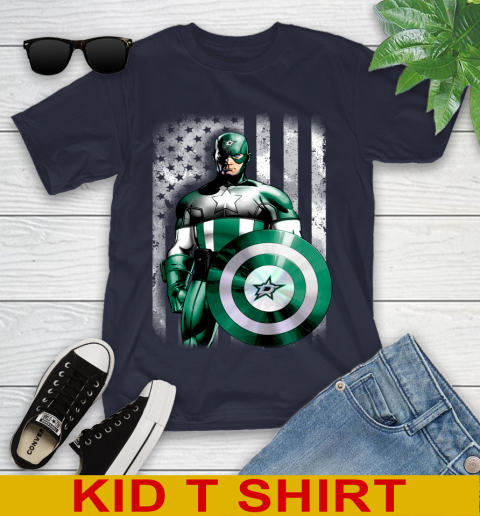 Dallas Stars NHL Hockey Captain America Marvel Avengers American Flag Shirt Youth T-Shirt 2
