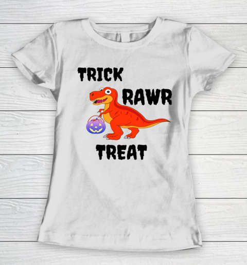 Funny Dinosaur Halloween Trick Rawr Treat Pun Women's T-Shirt