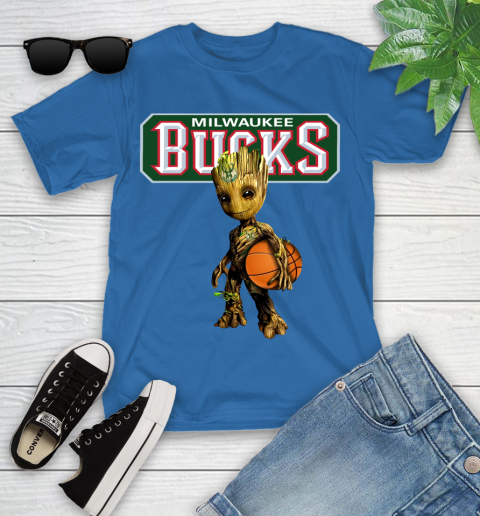 Milwaukee Bucks NBA Basketball Groot Marvel Guardians Of The Galaxy Youth T-Shirt 9
