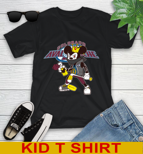 Colorado Avalanche NHL Hockey Mickey Peace Sign Sports Youth T-Shirt - Image 3