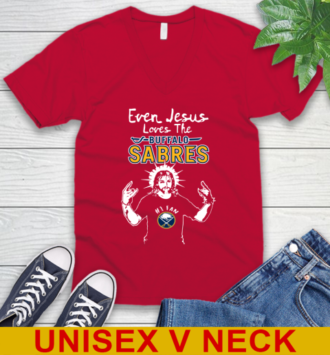 Buffalo Sabres NHL Hockey Even Jesus Loves The Sabres Shirt V-Neck T-Shirt - Image 7