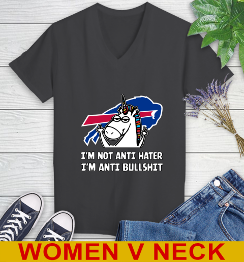 Buffalo Bills NFL Football Unicorn I'm Not Anti Hater I'm Anti Bullshit Women's V-Neck T-Shirt 9