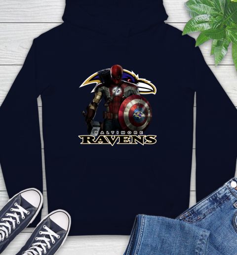 NFL Captain America Thor Spider Man Hawkeye Avengers Endgame Football Baltimore Ravens Hoodie 4