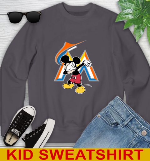 Miami Marlins MLB Baseball Dabbing Mickey Disney Sports Youth Sweatshirt 6