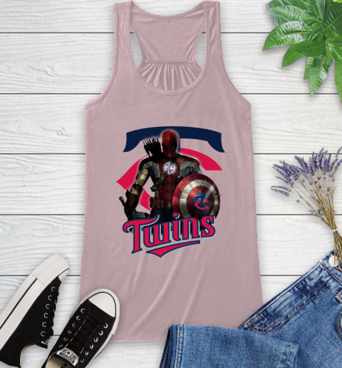 MLB Captain America Thor Spider Man Hawkeye Avengers Endgame Baseball Minnesota Twins Racerback Tank 11