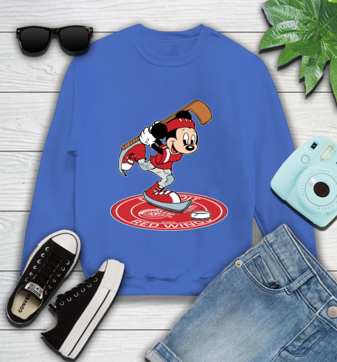 NHL Hockey Detroit Red Wings Cheerful Mickey Disney Shirt Youth Sweatshirt 7