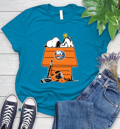 New York Islanders NHL Hockey Snoopy Woodstock The Peanuts Movie (1) Women's T-Shirt 7