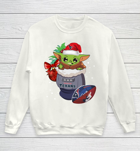 Houston Texans Christmas Baby Yoda Star Wars Funny Happy NFL Youth Sweatshirt 2