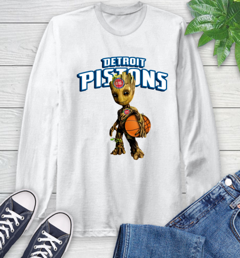 Detroit Pistons NBA Basketball Groot Marvel Guardians Of The Galaxy Long Sleeve T-Shirt
