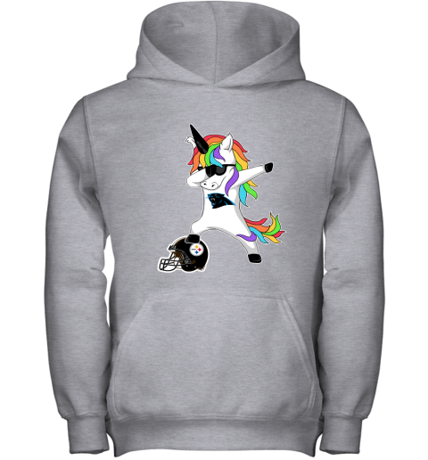 m0cv football dabbing unicorn steps on helmet carolina panthers youth hoodie 43 front sport grey