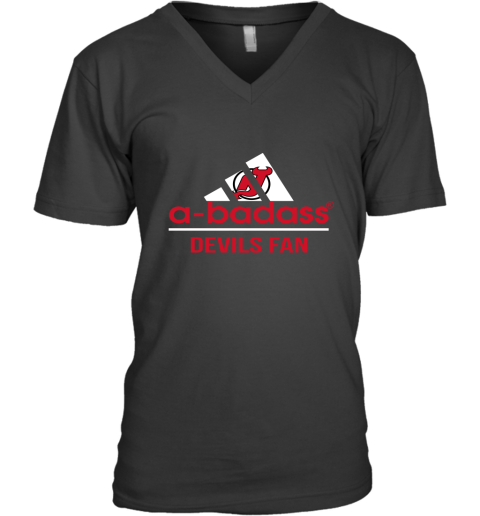 NHL A Badass New Jersey Devils Fan Adidas Hockey Sports V-Neck T-Shirt