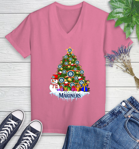 Seattle Mariners Merry Christmas MLB Baseball Sports Women's V-Neck T-Shirt 13