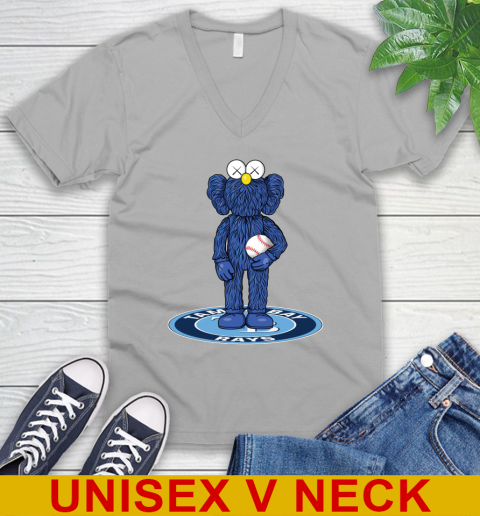 MLB Baseball Tampa Bay Rays Kaws Bff Blue Figure Shirt V-Neck T-Shirt 4