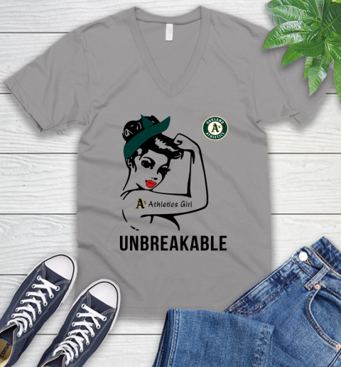 MLB Oakland Athletics Girl Unbreakable Baseball Sports V-Neck T-Shirt 2