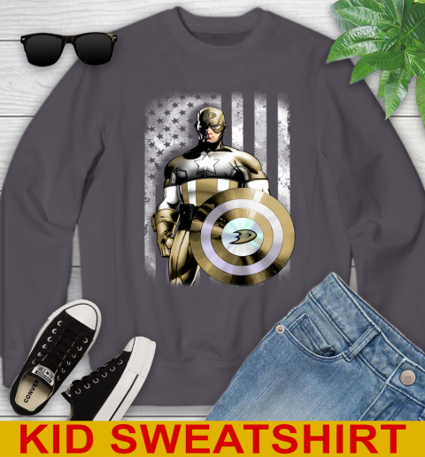 Anaheim Ducks NHL Hockey Captain America Marvel Avengers American Flag Shirt Youth Sweatshirt 5