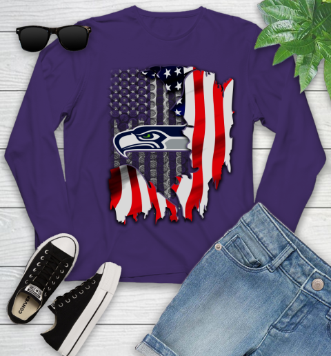 Seattle Seahawks NFL Football American Flag Youth Long Sleeve 4