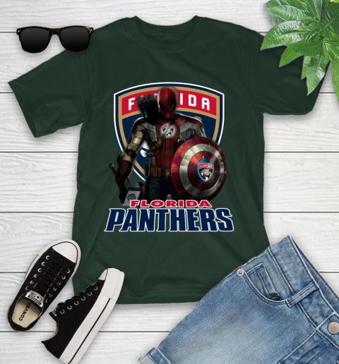 NHL Captain America Thor Spider Man Hawkeye Avengers Endgame Hockey Florida Panthers Youth T-Shirt 5